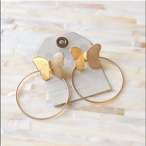 Anthropologie Butterfly Front Back Hoop Earrings